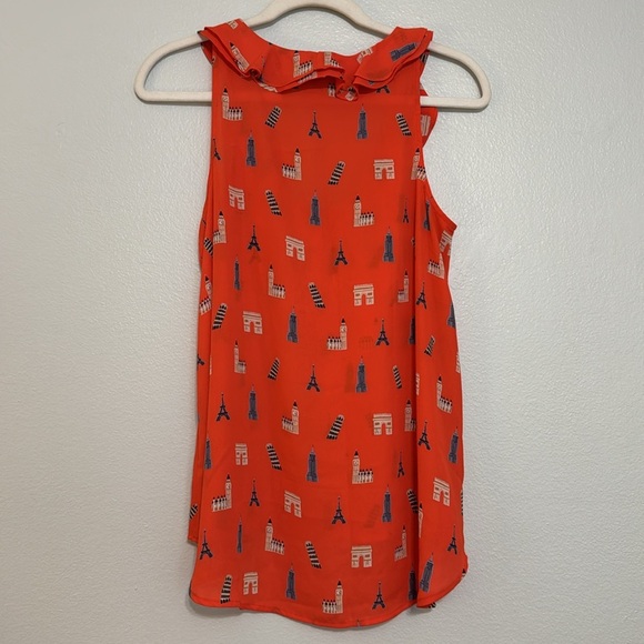 Maeve Paris Print Ruffle Sleeveless Blouse - Picture 6 of 7